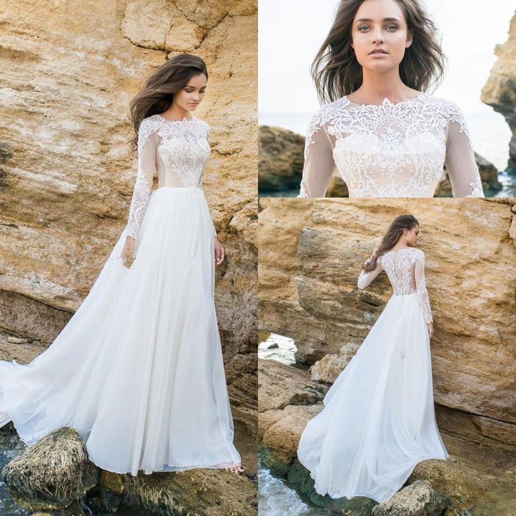 Long Sleeve White Lace Bodice Chiffon ...